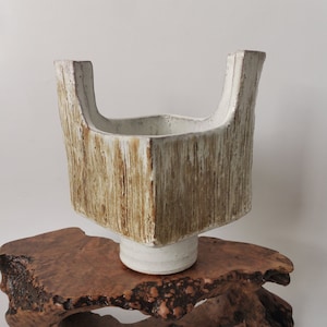 Vintage Footed Japanese Ikebana Vase w/ Elevated Corners! Solid, heavy piece in very good condition! Great accent piece in modernist homes!