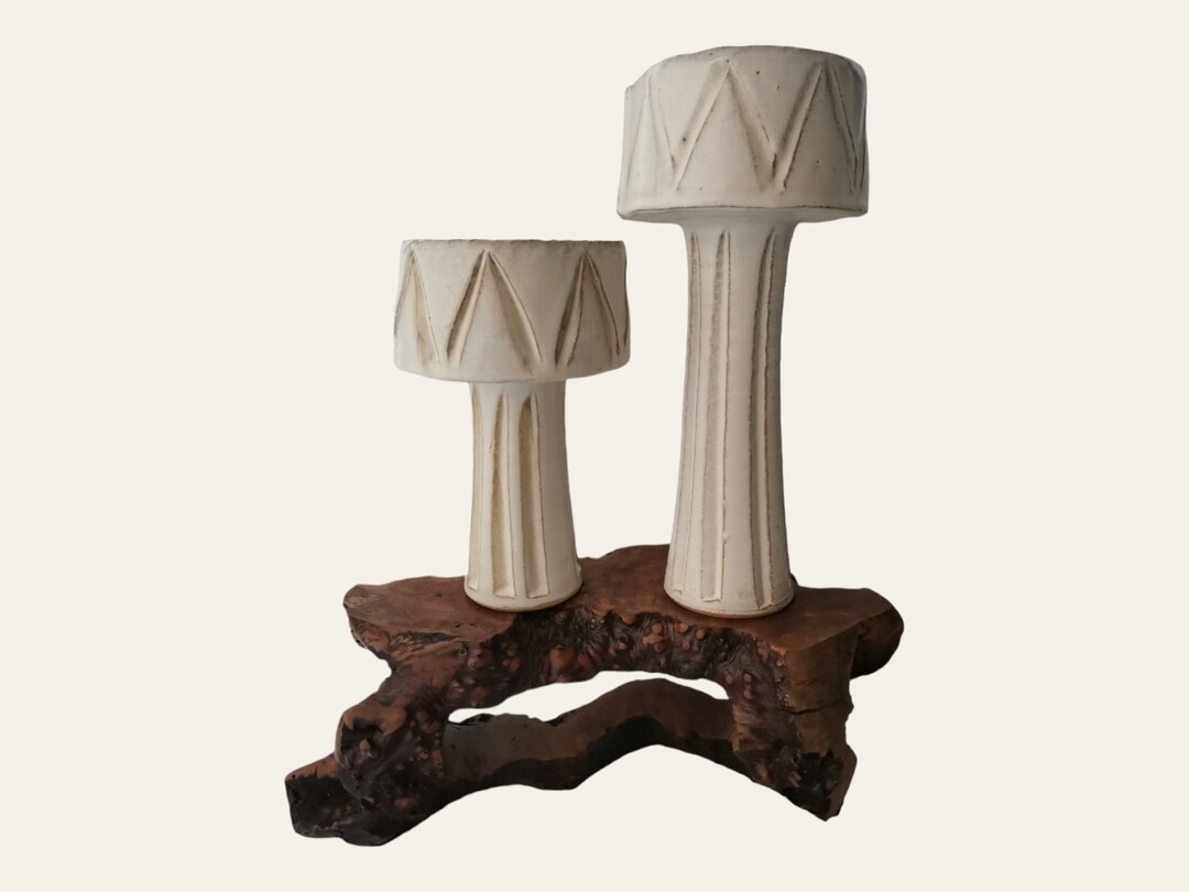 Pair of Vintage Ikebana Pedestals Midcentury Mother and Child Ikebana