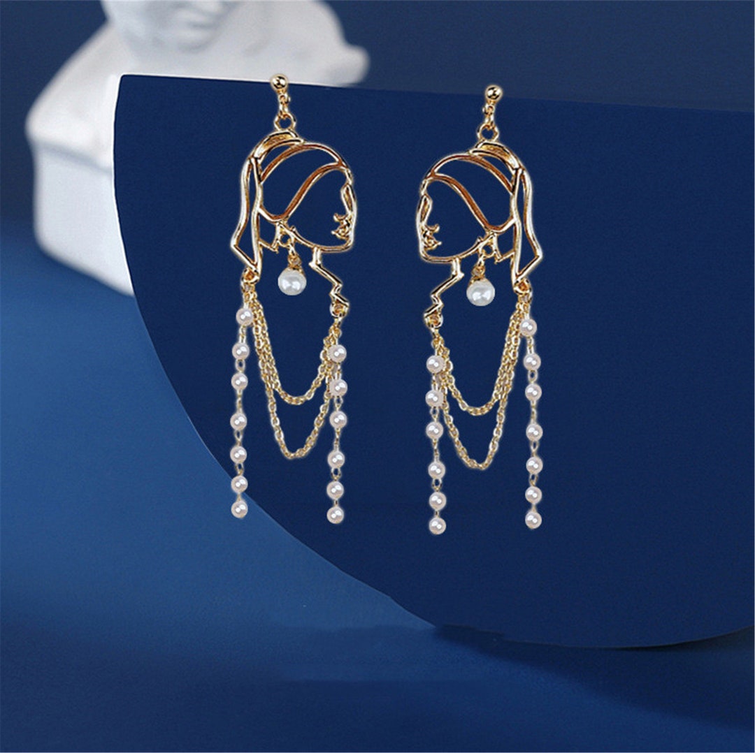 Girl With the Pearl Earring Charm Drop Earrings 18K Gold Etsy