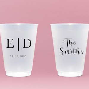 Custom Wedding Frosted Cups, Engagement Party, Wedding Reception Favors, Modern Wedding Decor, Minimalist Wedding, Wedding Monogram Cups