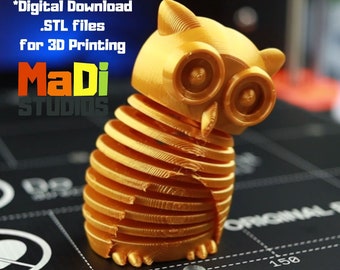 3D Printer STL File for 3D Printing, Cute Flexi Print-in-Place Happy Owl 3D Print STL Files Digital Download, Flexi Factory Fidget Toy Model
