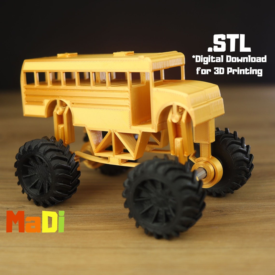3D Printer STL File for 3D Printing, Monster Truck School Bus 3D Print