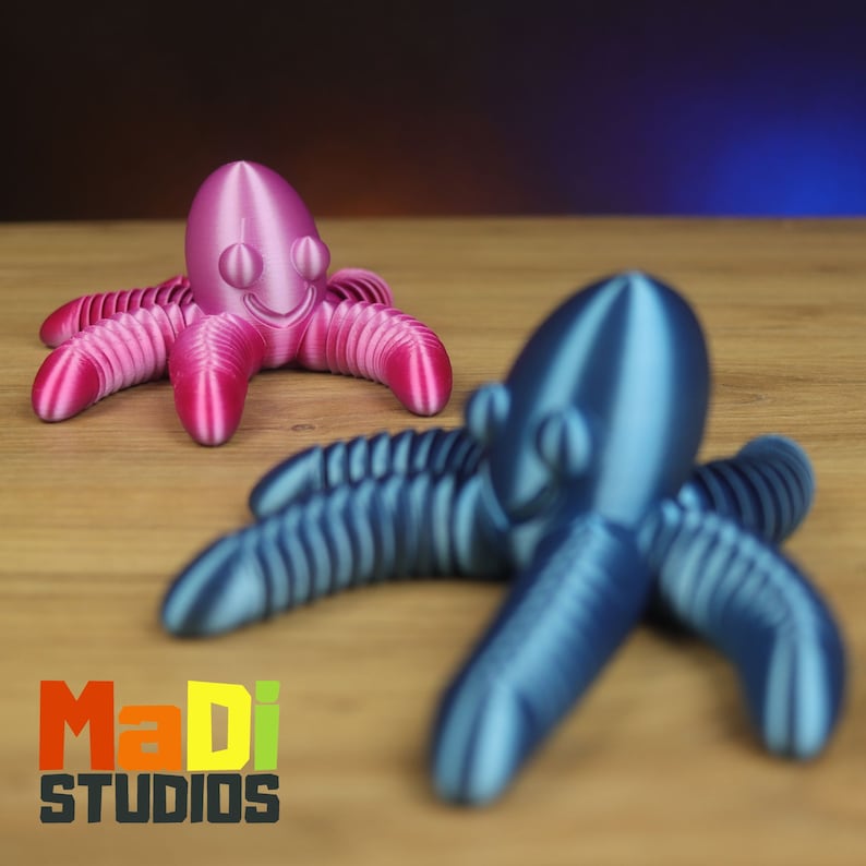 3D Printer STL File for 3D Printing, Cute Happy Articulated Octopus 3D
