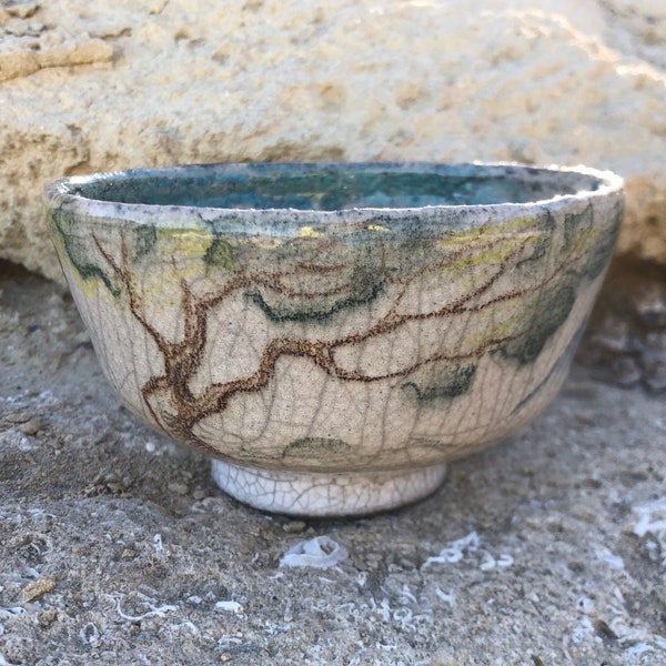 RAKU Handbemalte Matcha Chawan, Traditionelle japanische Teezeremonie Schüssel, RAKU Matcha Schale