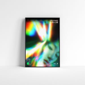 May include: A rectangular wall poster in a black frame featuring a blurred, colourful light-streaked portrait of a person. The text "fallen angels" and Chinese characters appear at the top, with additional small text at the bottom.