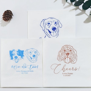 Serviettes à cocktail de mariage, serviettes de table personnalisées pour portrait d&#39;animal de compagnie, serviettes de table à cocktail personnalisées, serviettes de table à cocktail pour chien, serviettes de table de mariage de chat, serviettes pour mariage