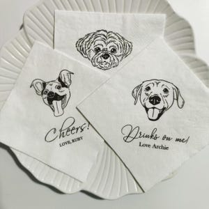 Custom Illustrated Pet Wedding Napkins, Personalized Napkins, Engagement Napkins, Shower Napkins, Wedding Decor,Custom Cat Cocktail Napkins