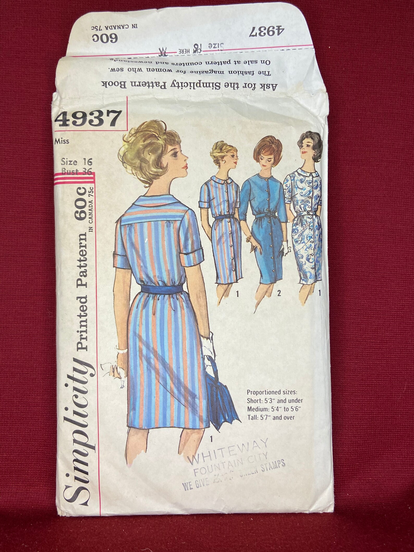 Vintage 1960s Simplicity 4937 Sewing Pattern. One-piece Short-sleeved ...
