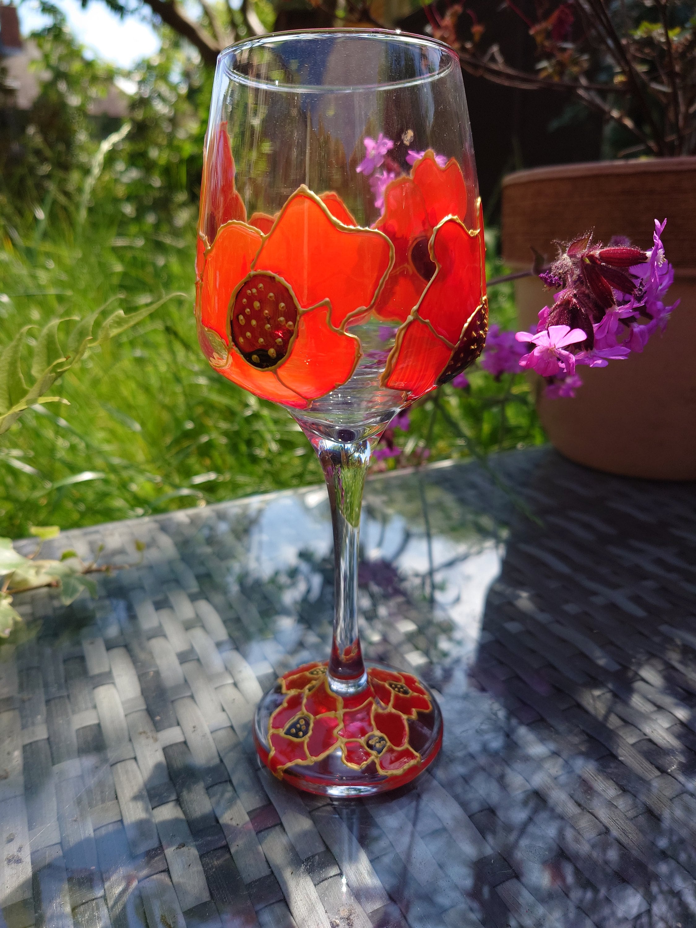 Set of designer wine glasses decorated with handmade stained glass painting  2 items