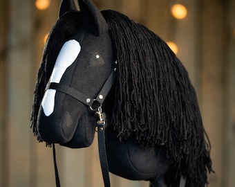 Hobby horse black with halter and reins, A3 size