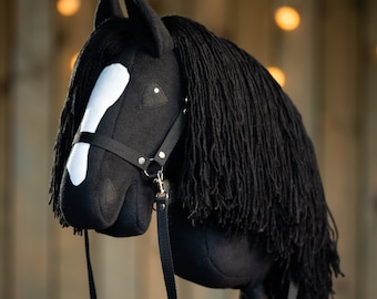 Handmade Black Hobbyhorse with Halter | Equestrian Toy Gift