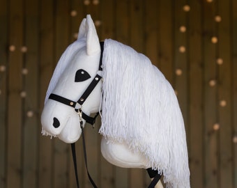 White Hobbyhorse with Yarn Mane & Halter: A3 Size