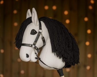 Handmade White Hobbyhorse with Halter | Size A3 | Equestrian Toy Gift