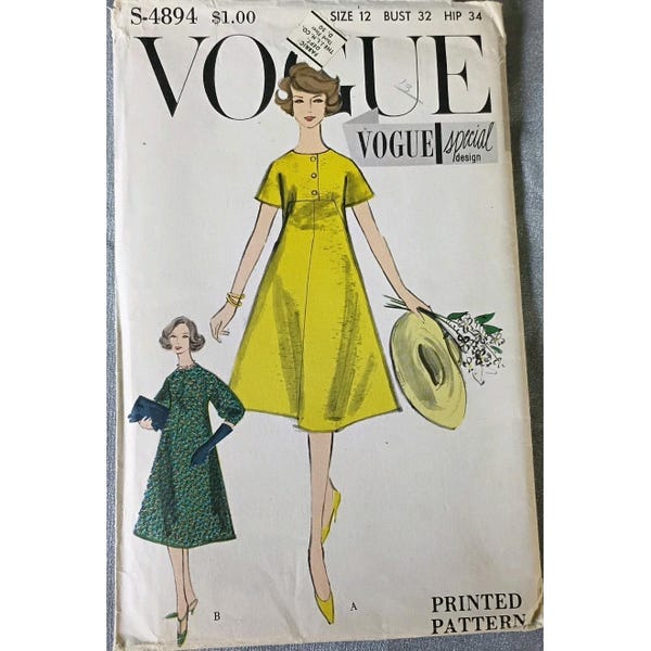 Vogue 1958 Bell Skirt Dress Sewing Pattern, Size 12