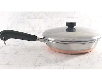 Revere Ware 9" -87 Skillet Pan & Lid Copper Bottom Clinton Il USA Vtg Clean