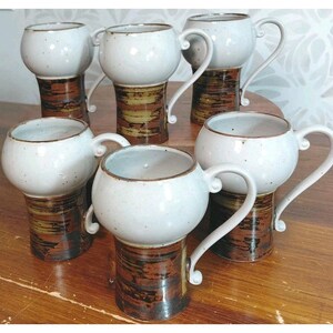 Vintage Paul Marshall Japan MCM Pottery Coffee Mugs Set of 6 Earth Tones Boho