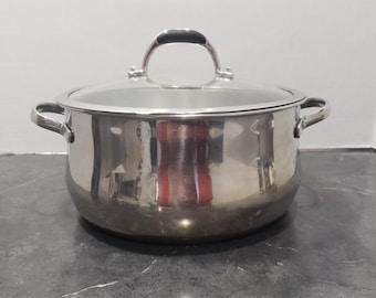 Olla Ekcoware de 6 cuartos de galón, acero inoxidable 18/10 con tapa de vidrio y base de cobre.