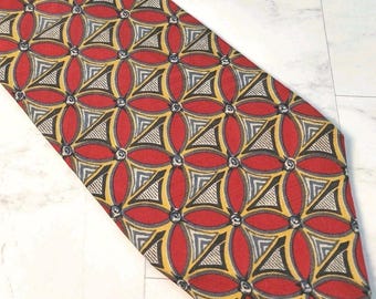 Corbata de seda parisina Robert Talbott Studio, roja y dorada, geométrica, 59" 4", fabricada en EE. UU.