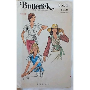 Butterick 3554 wikkelblouse dames 3 variaties maat 8 ongesneden naaipatroon jaren 70
