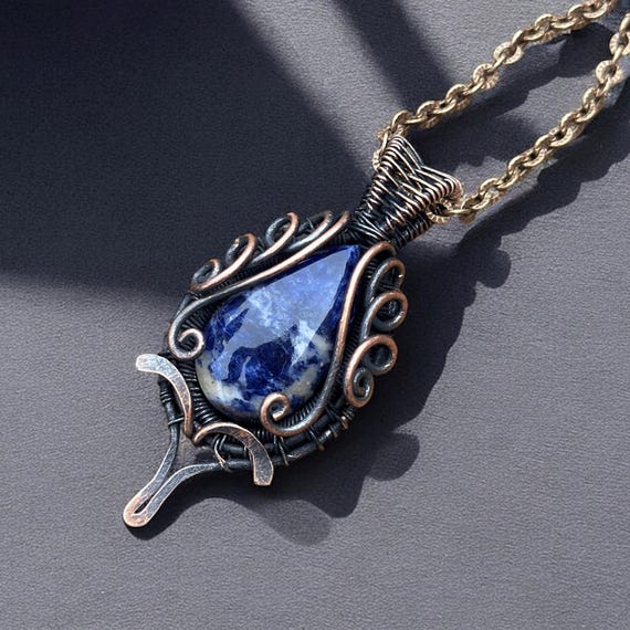 Sodalite and Mother-of-Pearl Evil Eye Medallion Necklace  Adjustable Evil Eye Pendant Necklace with Sodalite Stone main image 1