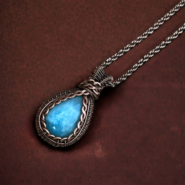 Larimar Copper Pendent/ unique holiday gift for mom/ handmade jewelry necklace/ birthstone jewelry/ unique holiday gift/Gift For Her