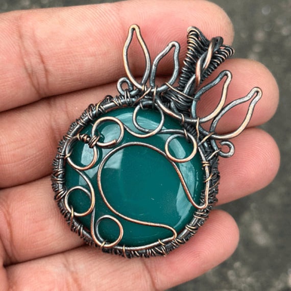 Onyx Moon Copper Wire Wrapped Necklace: Handmade Amulet Jewelry - Etsy