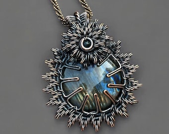 Handmade Labradorite Copper Pendant: Wire Wrapped Jewelry