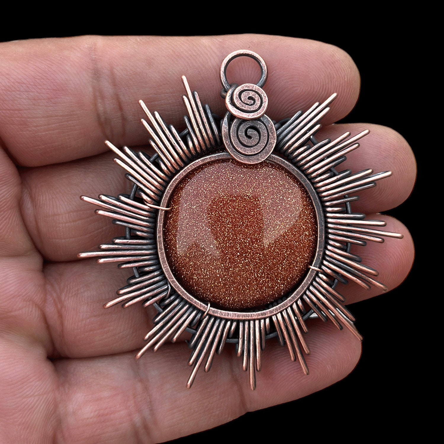 Handmade Copper Sunstone Pendant: Wire Wrapped Gemstone Jewelry - Etsy