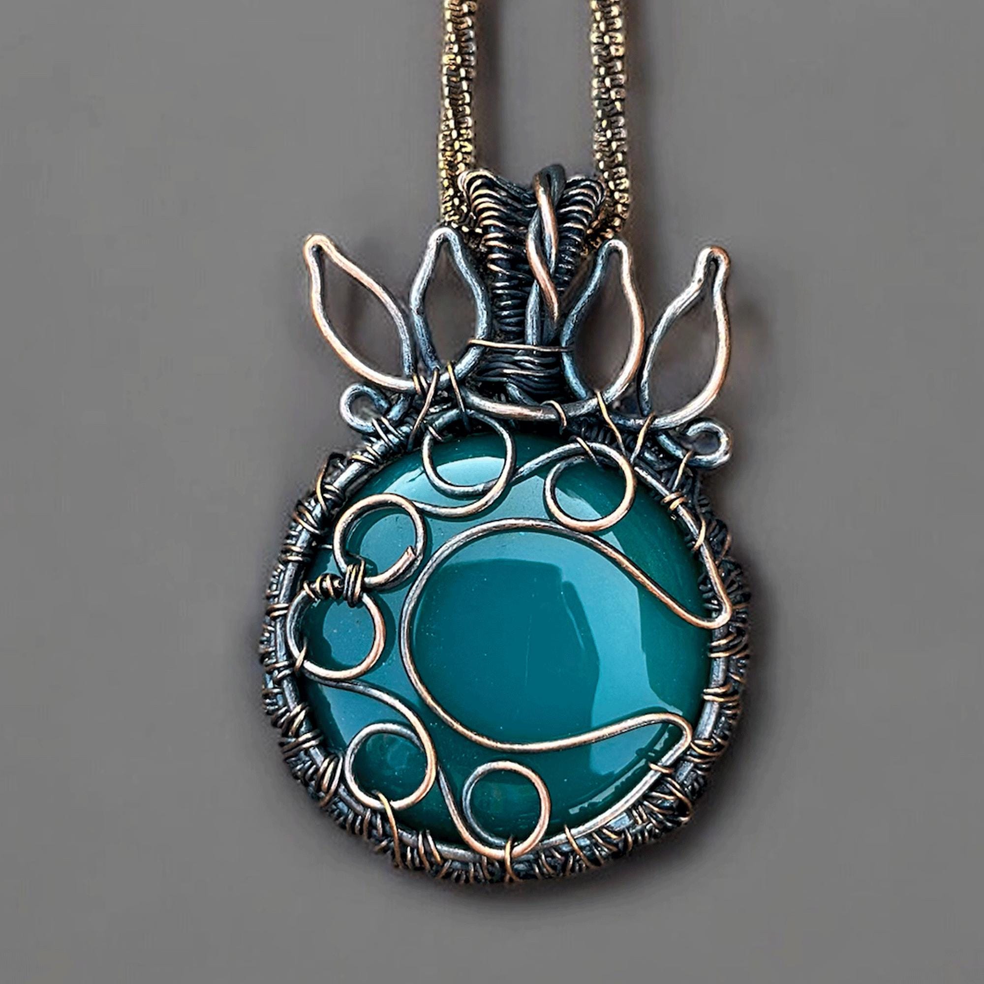 Onyx Moon Copper Wire Wrapped Necklace: Handmade Amulet Jewelry - Etsy