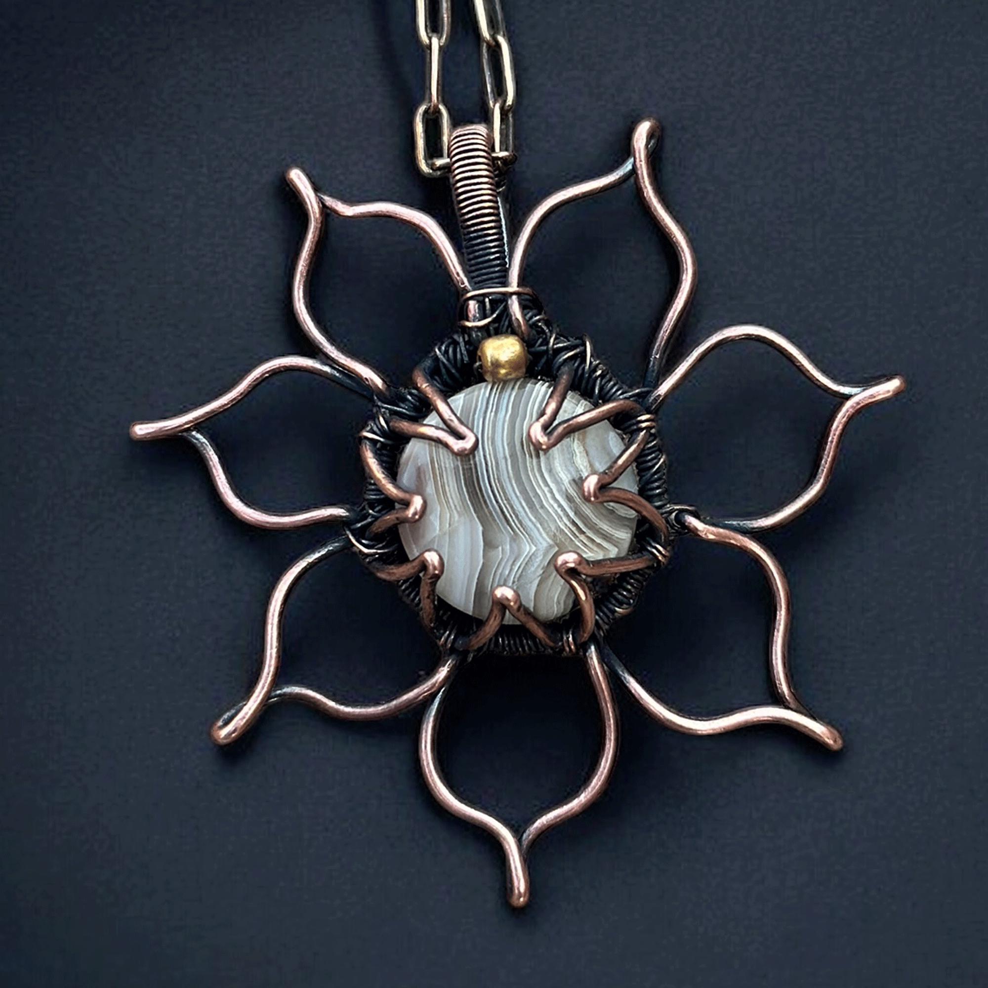 Pendentif Fait Main En Fil De Cuivre Avec Pierre Lapis Lazuli Naturelle - Bijou Artisanal