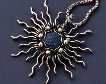 Sunstone Copper Pendant: Wire Wrapped Gemstone, Designer Jewelry