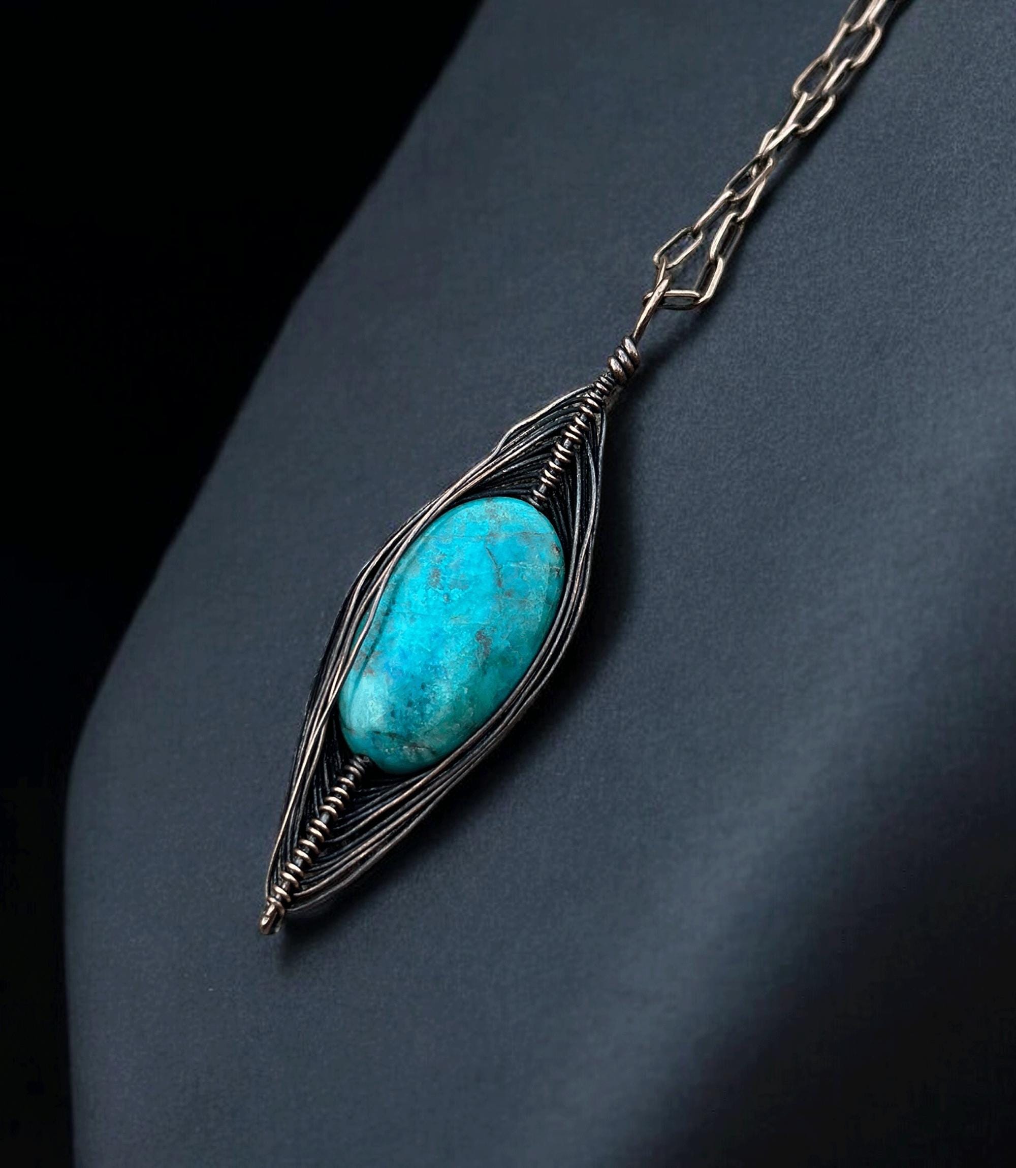 クリソコラ銅ペンダント：手作りワイヤーラップジュエリー - Etsy 日本