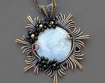 Natural Moonstone Copper Pendent Copper Wire Wrapped Gemstone Necklace Copper Jewelry Pendent For Gift For Her Moonstone Jewelry Pendent