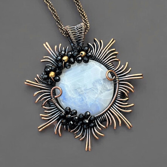 Pendentif pierre de lune en cuivre naturel Collier de pierres