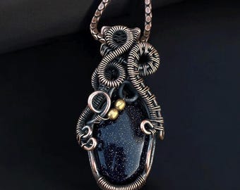 Sunstone Copper Pendant: Wire Wrapped Gemstone, Designer Jewelry