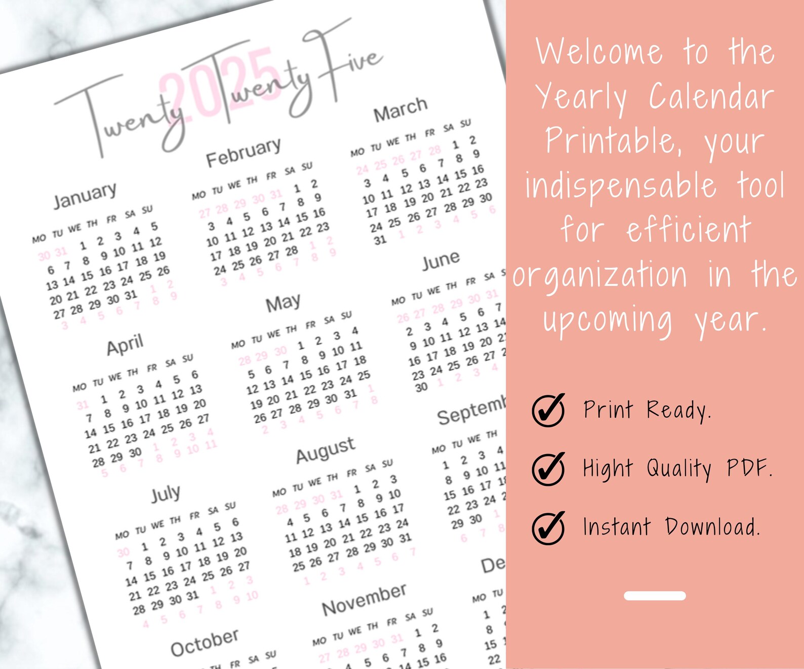 2025 Vertical Calendar Printable Minimalist Yearly Calendar Template