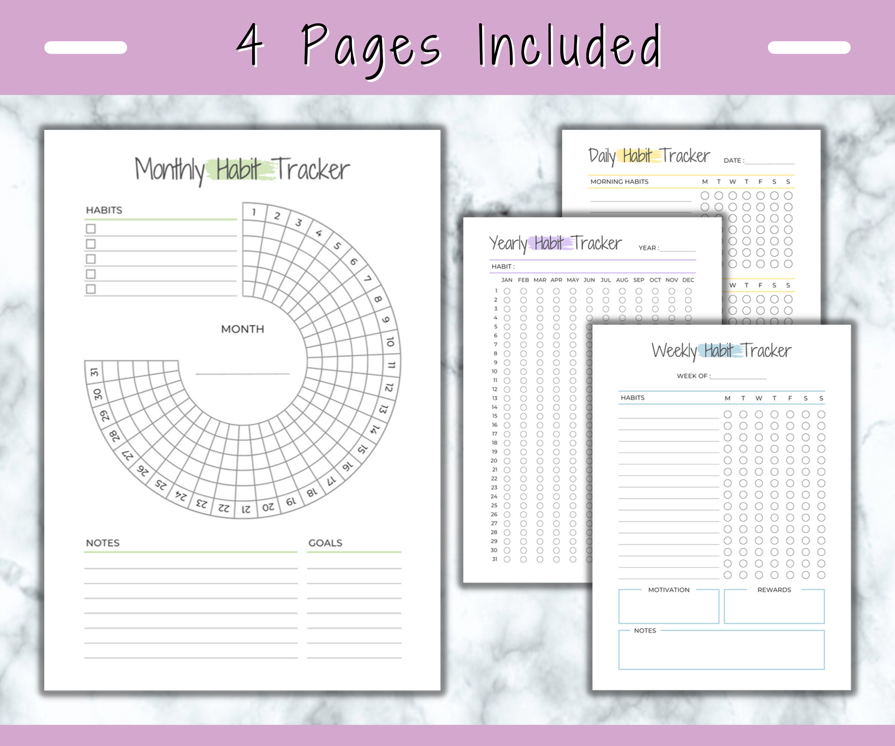 Habit Tracker BUNDLE Printable, Minimalist Planner Inserts, Daily ...
