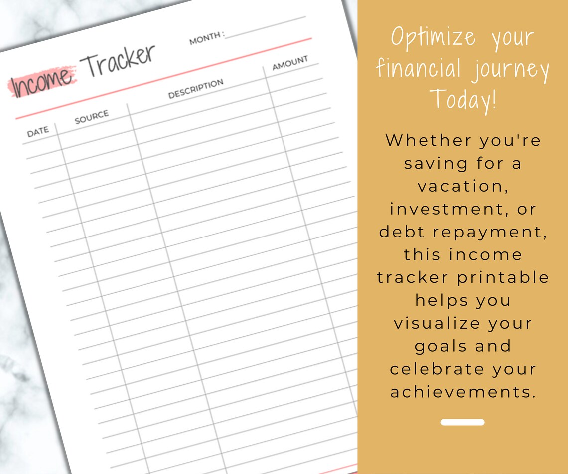 Income Tracker Printable Budgeting Template, Income Log, Finance ...