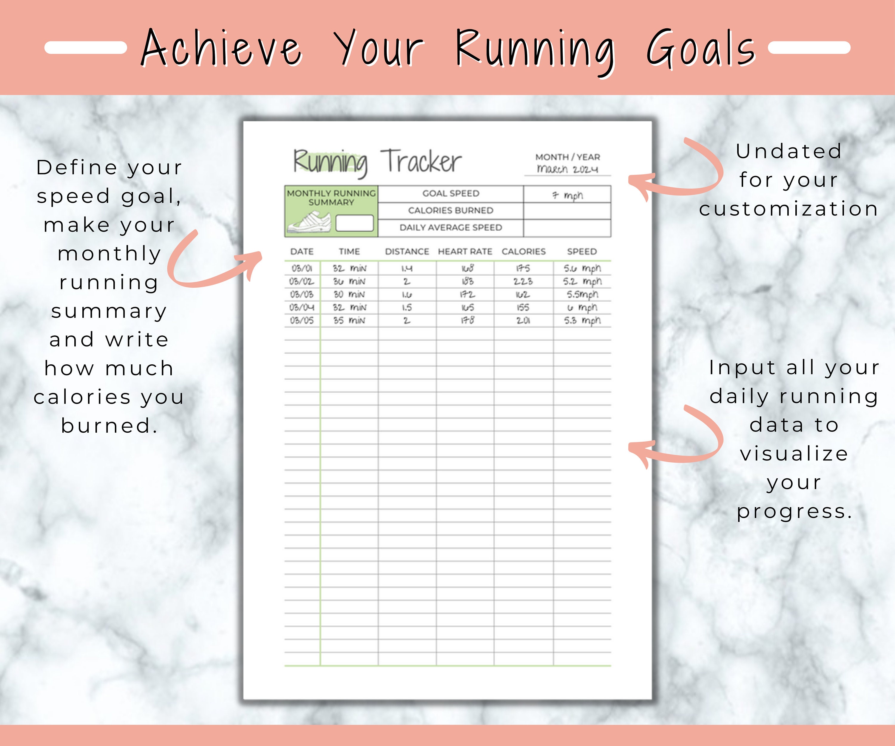 Running Tracker Printable, Minimalist Planner Inserts, Fitness Journal ...