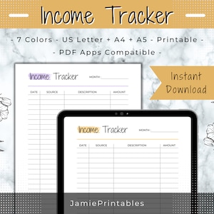 Income Tracker Printable Budgeting Template, Income Log, Finance Tracker, Personal / Business Income Sheet, Budgeting Tracker, Money Tracker