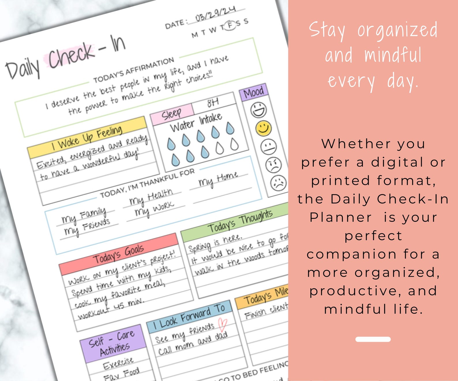 Daily Check in Journal Printable Rainbow Template, Wellness Journal ...