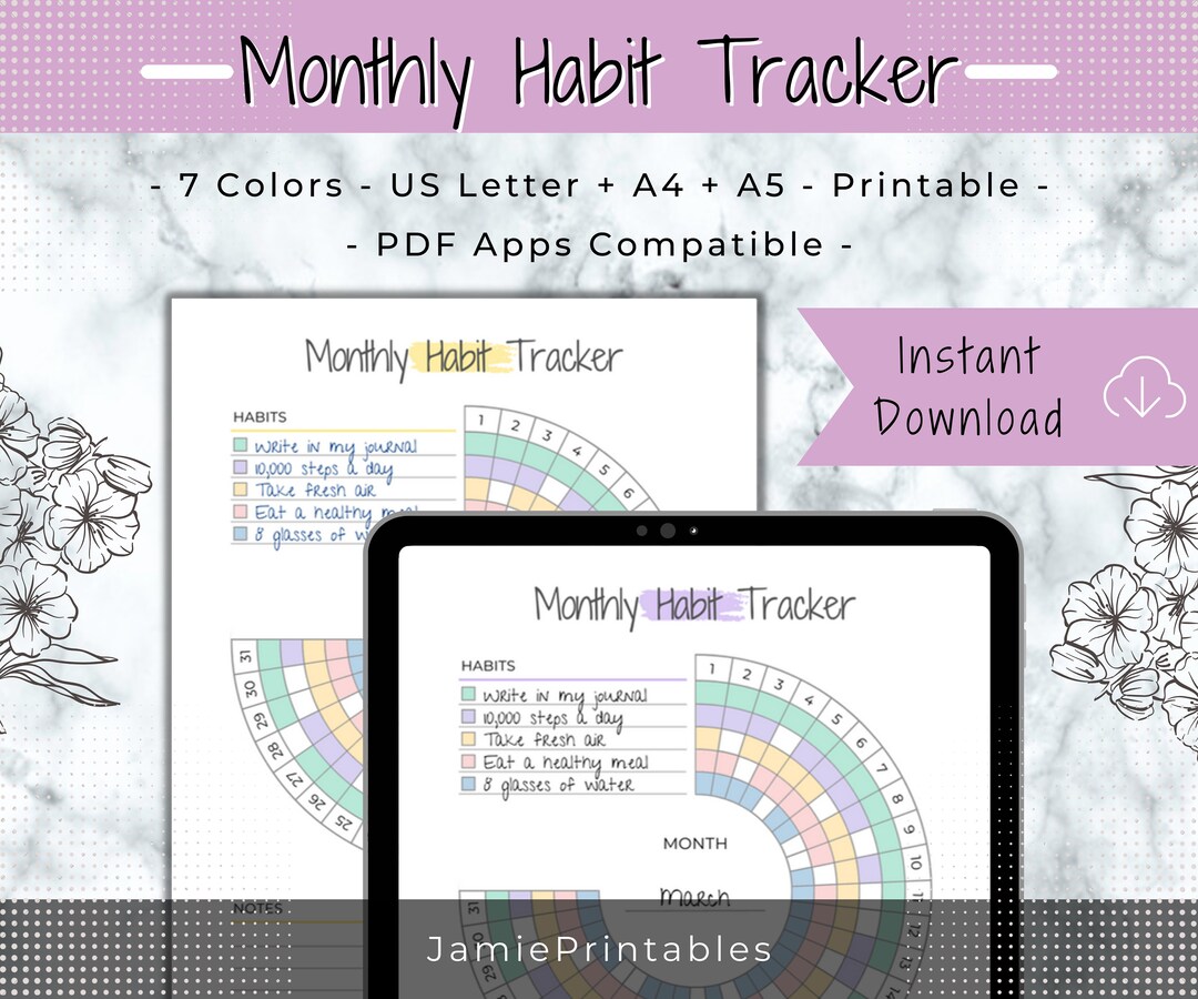 Monthly Habit Tracker, Minimalist Planner Inserts, Circular Habit ...