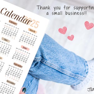 2025 Year at A Glance Calendar Printable Sunday & Monday Start A3, A4 ...
