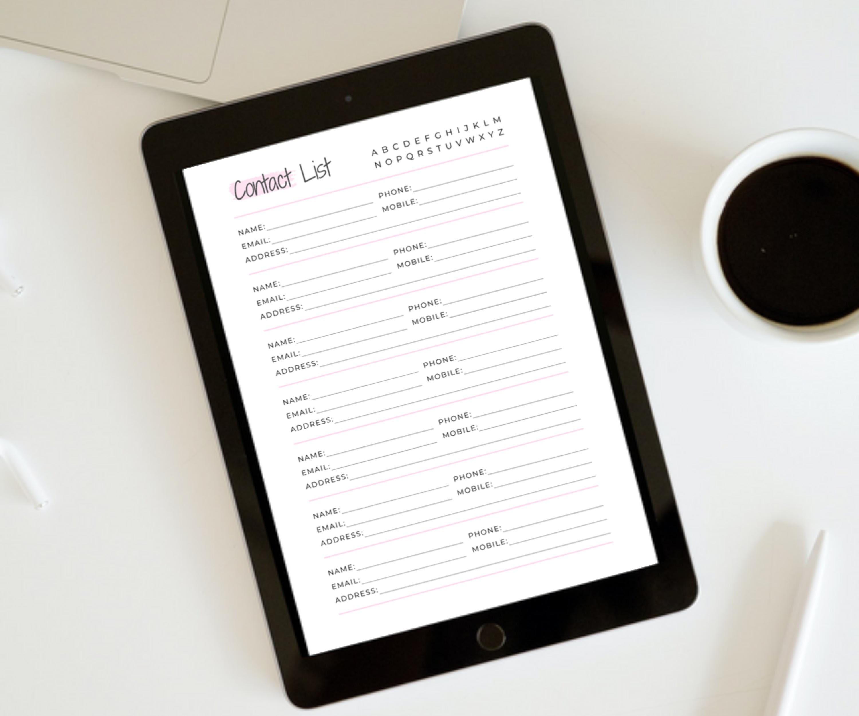 Contact List Printable Agenda Inserts Address Book Template Contact ...
