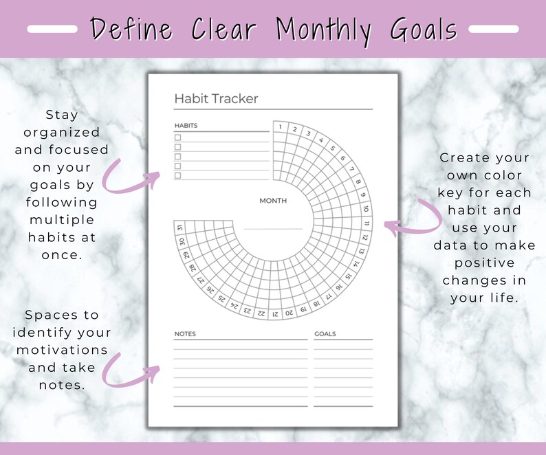 Monthly Habit Tracker Printable Circle Habit Tracker Motivation Planner ...