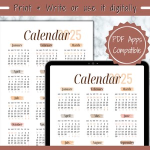 2025 Year at A Glance Calendar Printable Sunday & Monday Start A3, A4 ...
