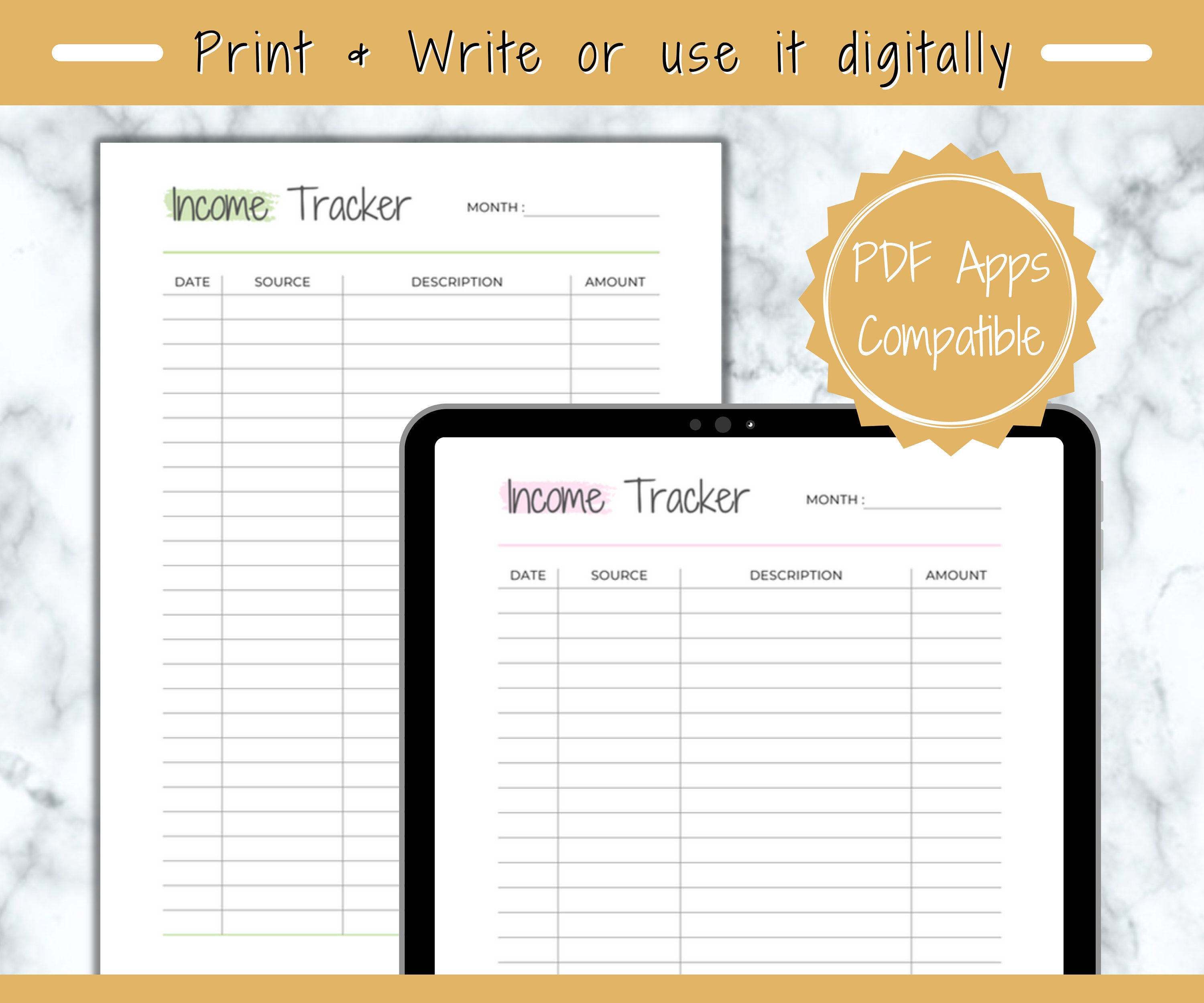 Income Tracker Printable Budgeting Template, Income Log, Finance ...