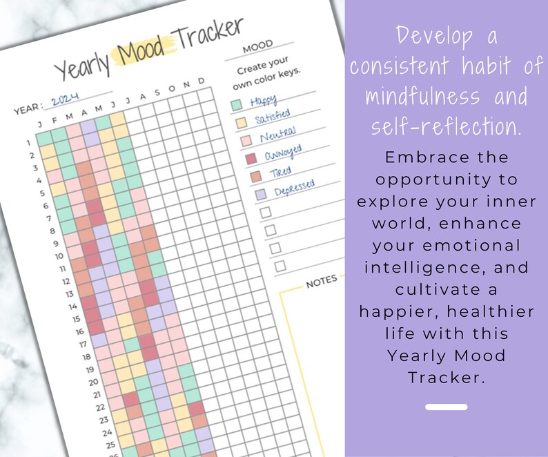 Yearly Mood Tracker Printable Minimalist Planner Inserts, Yearly Mood ...