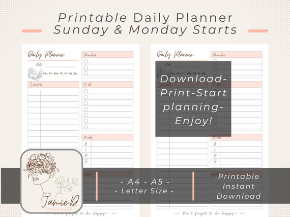 Daily Planner Printable Daily Schedule Productivity Planner - Etsy