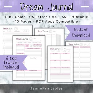Dream Journal Printable, Sleep Tracker, Dream Analysis, Emotion Tracker, Sleep Journal, Dream Tracker, Dream Dairy, Dream Planner Inserts.